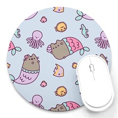 Pusheen Cat Cute Round Mousepad by Grandong