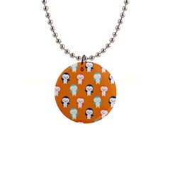 Cute Penguin Funny Pattern 1  Button Necklace by Grandong