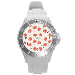 Strawberries Pattern Design Round Plastic Sport Watch (l) by Grandong