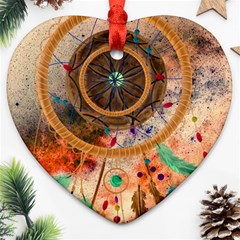 Dream Catcher Colorful Vintage Heart Ornament (two Sides) by Cemarart