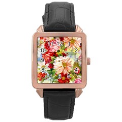 Painted Flowers Texture, Floral Background Rose Gold Leather Watch  by nateshop