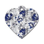 Retro Texture With Blue Flowers, Floral Retro Background, Floral Vintage Texture, White Background W Dog Tag Heart (One Side) Front