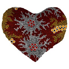 Authentic Aboriginal Art - Bushland Dreaming Large 19  Premium Heart Shape Cushions by hogartharts