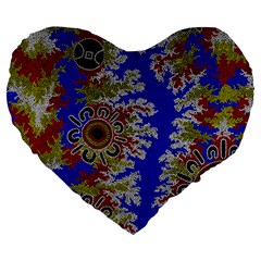 Authentic Aboriginal Art - Waterholes (corella) Large 19  Premium Heart Shape Cushions by hogartharts