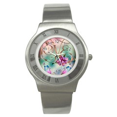 Love Amour Butterfly Colors Flowers Text Stainless Steel Watch by Grandong