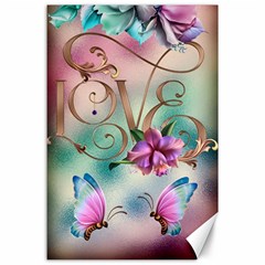 Love Amour Butterfly Colors Flowers Text Canvas 24  X 36  by Grandong