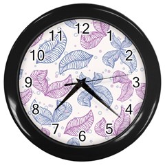 Leaves Line Art Background Wall Clock (black) by Cemarart