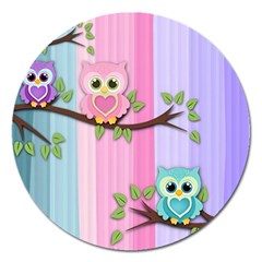 Owls Family Stripe Tree Magnet 5  (round) by Bedest