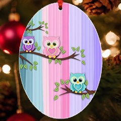 Owls Family Stripe Tree Uv Print Acrylic Ornament Oval by Bedest