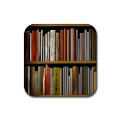 Book Nook Books Bookshelves Comfortable Cozy Literature Library Study Reading Reader Reading Nook Ro Rubber Coaster (square) by Maspions