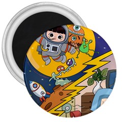 Astronaut Moon Monsters Spaceship Universe Space Cosmos 3  Magnets by Maspions