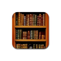 Room Interior Library Books Bookshelves Reading Literature Study Fiction Old Manor Book Nook Reading Rubber Coaster (square) by Grandong