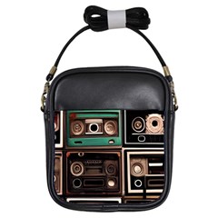 Retro Electronics Old Antiques Texture Wallpaper Vintage Cassette Tapes Retrospective Girls Sling Bag by Grandong