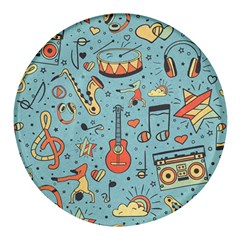 Seamless Pattern Musical Instruments Notes Headphones Player Round Glass Fridge Magnet (4 Pack) by Apen