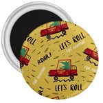 Childish Seamless Pattern With Dino Driver 3  Magnets Front