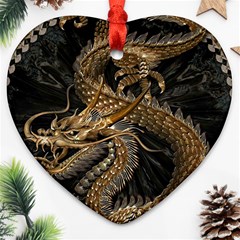 Fantasy Dragon Pentagram Heart Ornament (two Sides) by Maspions