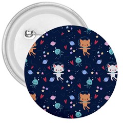 Cute Astronaut Cat With Star Galaxy Elements Seamless Pattern 3  Buttons by Apen