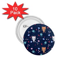 Cute Astronaut Cat With Star Galaxy Elements Seamless Pattern 1 75  Buttons (10 Pack) by Apen