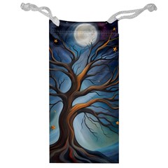 Tree Branches Mystical Moon Expressionist Oil Painting Acrylic Painting Abstract Nature Moonlight Ni Jewelry Bag by Maspions