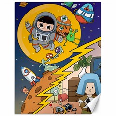 Astronaut Moon Monsters Spaceship Universe Space Cosmos Canvas 12  X 16  by Maspions