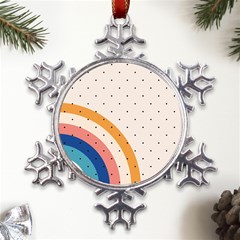 Abstract Geometric Bauhaus Polka Dots Retro Memphis Rainbow Metal Large Snowflake Ornament by Maspions