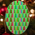 Trees Pattern Retro Pink Red Yellow Holidays Advent Christmas UV Print Acrylic Ornament Oval Front