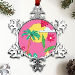 Ocean Watermelon Vibes Summer Surfing Sea Fruits Organic Fresh Beach Nature Metal Small Snowflake Ornament by Maspions