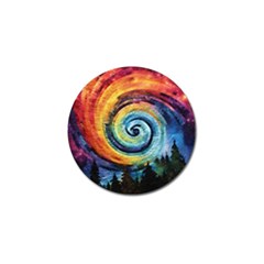 Cosmic Rainbow Quilt Artistic Swirl Spiral Forest Silhouette Fantasy Golf Ball Marker by Maspions