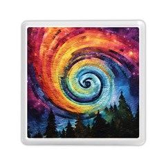 Cosmic Rainbow Quilt Artistic Swirl Spiral Forest Silhouette Fantasy Memory Card Reader (square) by Maspions