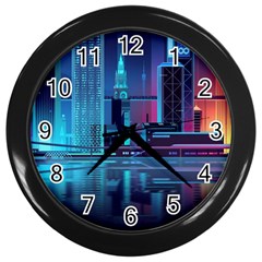 Digital Art Artwork Illustration Vector Buiding City Wall Clock (black) by Maspions