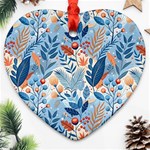 Berries Foliage Seasons Branches Seamless Background Nature Heart Ornament (Two Sides) Front