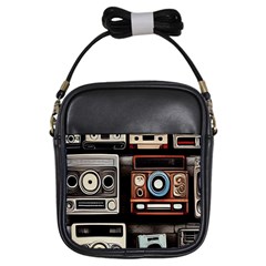 Retro Cameras Old Vintage Antique Technology Wallpaper Retrospective Girls Sling Bag by Grandong