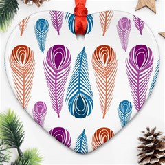 Pen Peacock Colors Colored Pattern Heart Ornament (two Sides) by Maspions