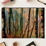 Woodland Woods Forest Trees Nature Outdoors Mist Moon Background Artwork Book Cosmetic Bag (XXXL) Front