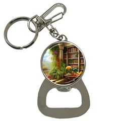 Room Interior Library Books Bookshelves Reading Literature Study Fiction Old Manor Book Nook Reading Bottle Opener Key Chain by Posterlux