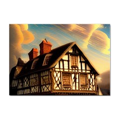 Village House Cottage Medieval Timber Tudor Split Timber Frame Architecture Town Twilight Chimney Sticker A4 (10 Pack) by Posterlux