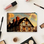 Village House Cottage Medieval Timber Tudor Split timber Frame Architecture Town Twilight Chimney Cosmetic Bag (Medium) Back