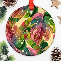 Monstera Colorful Leaves Foliage Ornament (round) by Maspions