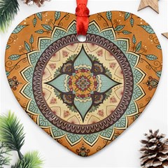 Mandala Floral Decorative Flower Heart Ornament (two Sides) by Maspions