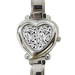 Seamless Pattern With Black White Doodle Dogs Heart Italian Charm Watch by Grandong