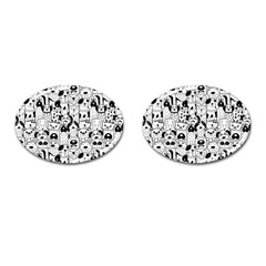 Seamless Pattern With Black White Doodle Dogs Cufflinks (oval) by Grandong