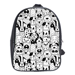 Seamless Pattern With Black White Doodle Dogs School Bag (xl) by Grandong