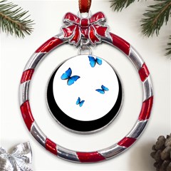 Butterfly-blue-phengaris Metal Red Ribbon Round Ornament by saad11