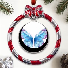 Butterfly-drawing-art-fairytale  Metal Red Ribbon Round Ornament by saad11