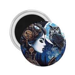 Steampunk Woman With Owl 2 Steampunk Woman With Owl Woman With Owl Strap 2 25  Magnets by CKArtCreations