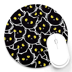 Cat Pattern Pet Drawing Eyes Round Mousepad by Maspions