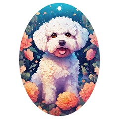 Cute Puppy With Flowers Uv Print Acrylic Ornament Oval by Sparkle