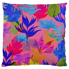 Pink And Blue Floral Large Premium Plush Fleece Cushion Case (one Side) by Sparkle