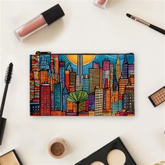 City New York Nyc Skyscraper Skyline Downtown Night Business Urban Travel Landmark Building Architec Cosmetic Bag (small) by Posterlux