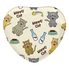 Happy Cats Pattern Background Heart Glass Fridge Magnet (4 Pack) by Grandong